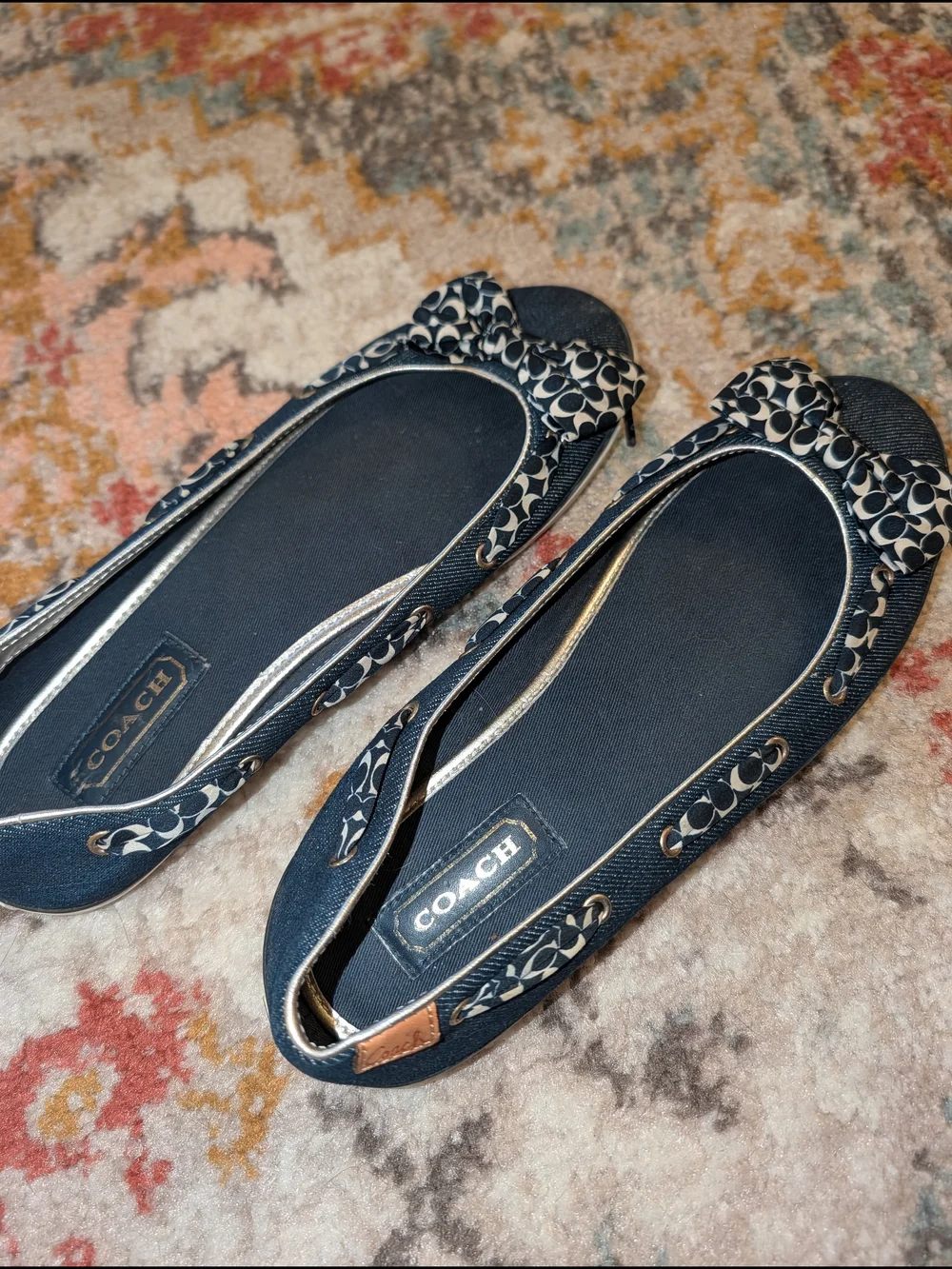 Coach Women's 10 Navy Signature Bow Ballet Flats Gossip Girl Blair Waldorf